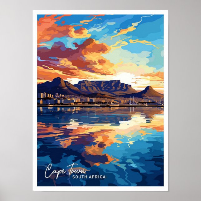 Póster Ciudad del Cabo Ilustracion de Viaje de Sudáfrica (Frente)