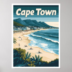 Póster Ciudad del Cabo Ilustracion de Viajes de Vintage d