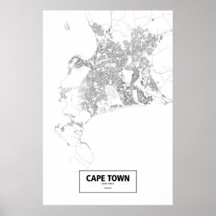Póster Ciudad del Cabo, Sudáfrica (negro sobre blanco)