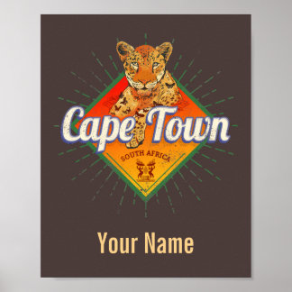 Póster Ciudad del Cabo Sudáfrica Retro Leopardo Vintage