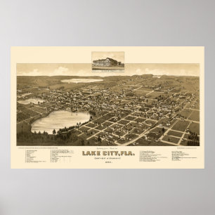 Póster Ciudad del lago, mapa panorámico de FL - 1885