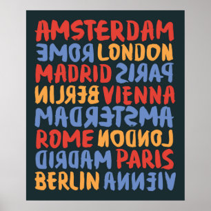 Póster Ciudad del Mundo   Patrón de tipografía de pincel