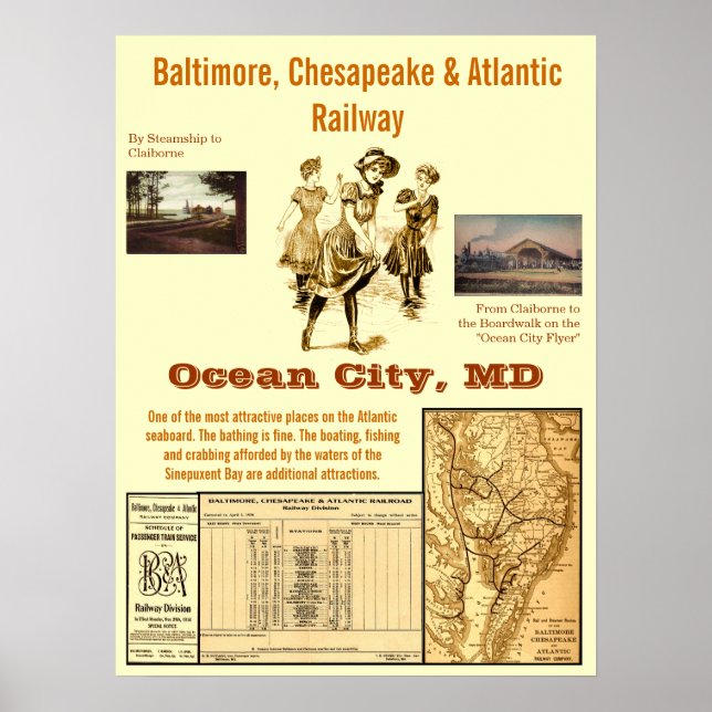 Póster Ciudad del Océano, Maryland por tren (Frente)