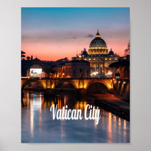 Póster Ciudad del Vaticano De Noche Iglesia Católica Roma