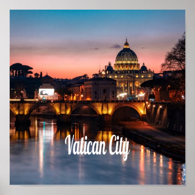 Póster Ciudad del Vaticano De Noche Iglesia Católica Roma (Frente)