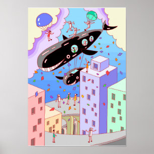 Póster Ciudad donde viaja la aeronave ballena.