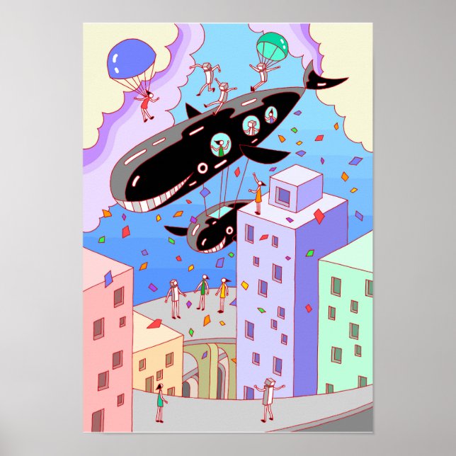 Póster Ciudad donde viaja la aeronave ballena. (Frente)