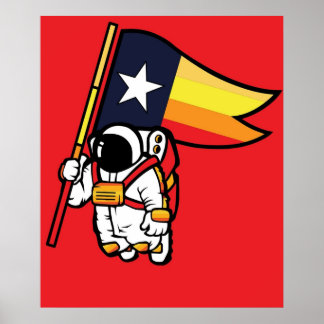 Póster Ciudad Espacial de Astronauta con Bandera de Texas
