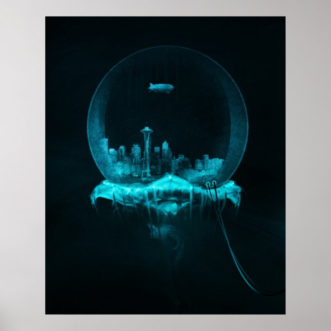 Póster Ciudad fantasmal en un globo de nieve con un bulto (Frente)