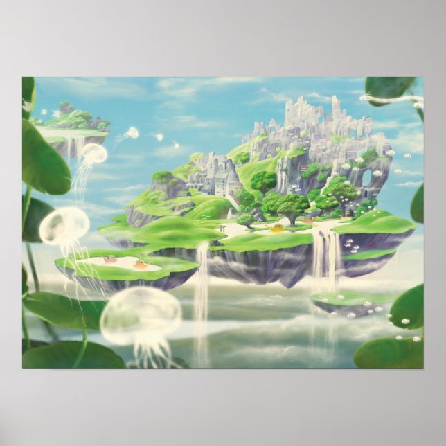 Póster Ciudad flotante de fantasía con naturaleza - Poste (Frente)