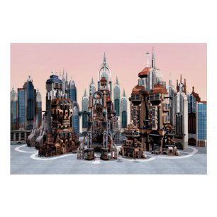 Póster Ciudad Futurista Ciencia Ficción