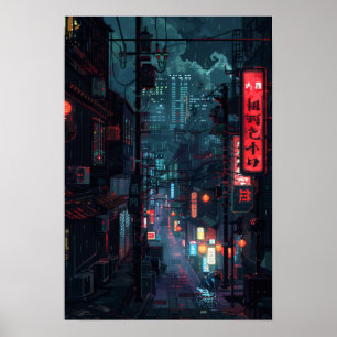 Póster Ciudad futurista de Cyberpunk al estilo de Tokio d