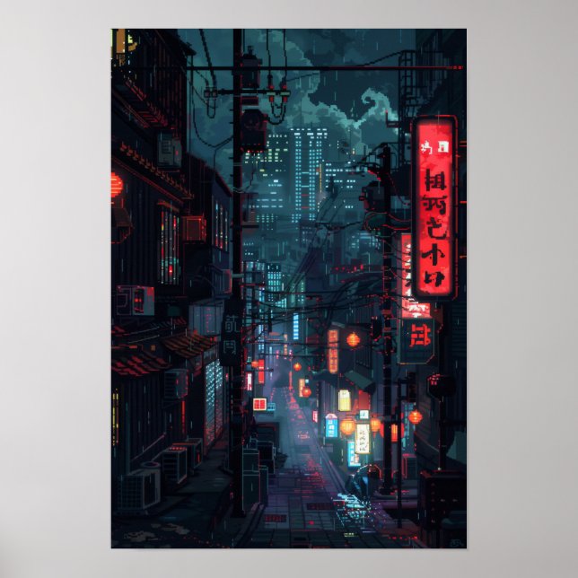 Póster Ciudad futurista de Cyberpunk al estilo de Tokio d (Frente)
