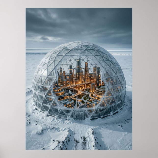 Póster Ciudad Futurista Domo Congelado (Frente)