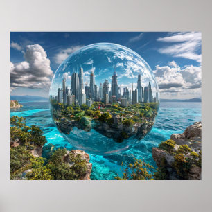 Póster Ciudad futurista en esfera de vidrio