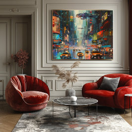 Póster Ciudad Futurista: Paisaje Impresionista y Realista