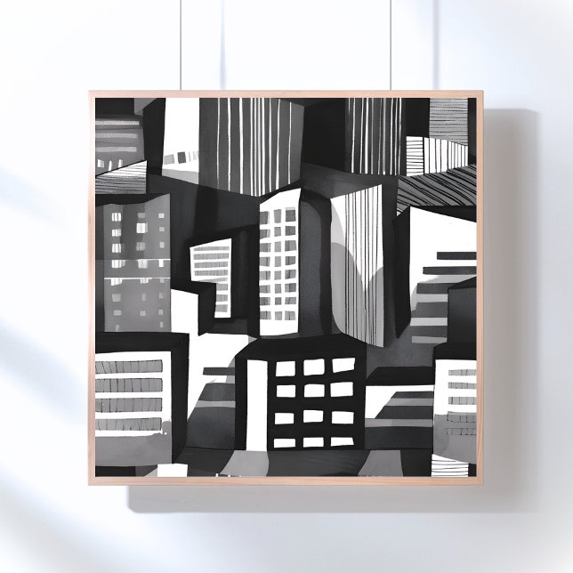 Póster Ciudad geométrica moderna | Negro y blanco contemp (Subido por el creador)