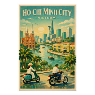 Póster Ciudad Ho Chi Minh, Vietnam, en un clásico retro