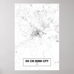 Póster Ciudad Ho Chi Minh, Vietnam (negro sobre blanco)