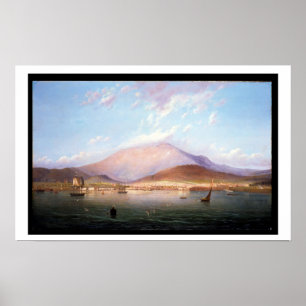 Póster Ciudad Hobart con Monte Wellington, Tasmania