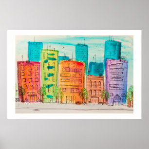 Póster Ciudad iluminada por el sol