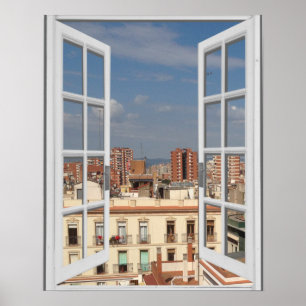 Póster Ciudad Mediterránea Barcelona Vista desde la venta