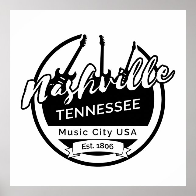 Póster Ciudad musical de Nashville Tennessee (Frente)