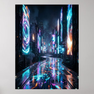 Póster Ciudad Neon Cyberpunk Carretera del Futuro