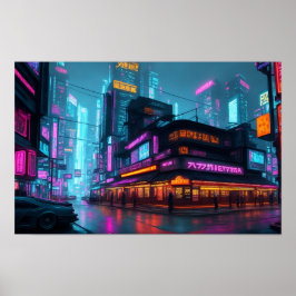 Póster Ciudad nocturna de Cyberpunk