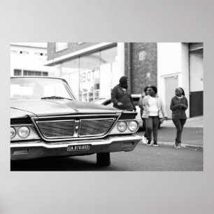 Póster Ciudad Personas Coche Antiguo Monocromo Blanco Y N