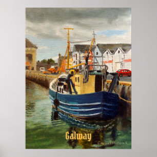 Póster Ciudad pintoresca de Galway Irlanda Barco de pesca