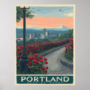 Póster Ciudad Portland de los Rosas - Jardín Rosa y Skyli