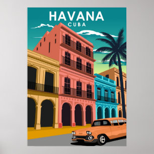 Póster Ciudad Retro Mínima de la Isla de La Habana Cuba