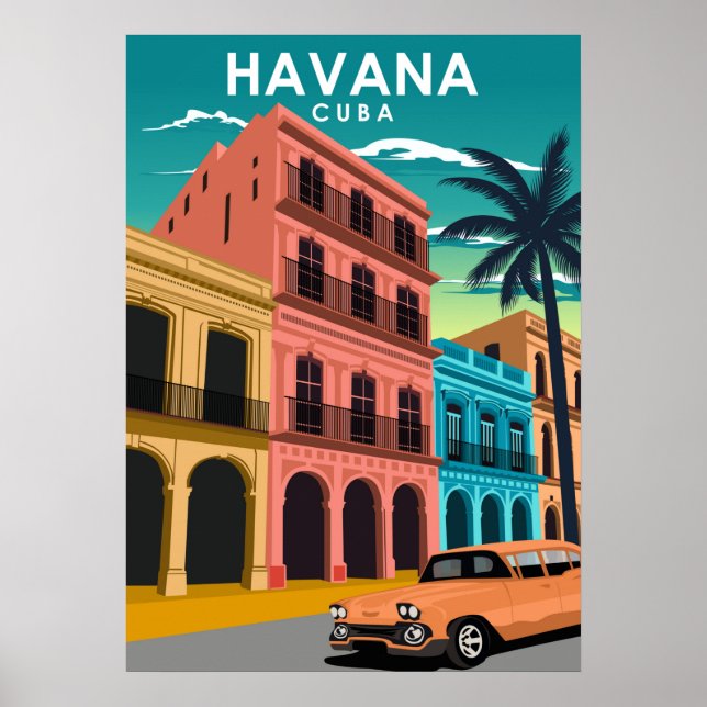 Póster Ciudad Retro Mínima de la Isla de La Habana Cuba (Frente)