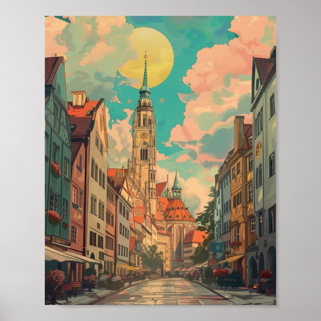 Póster Ciudad Retro Munich Alemania (Frente)