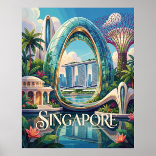 Póster Ciudad tropical futurista de Marina Bay en Singapu