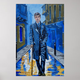 Póster Ciudad vieja, hombre, calle, bastón