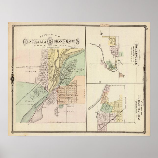 Póster Ciudades de Centralia y Grand Rapids (Frente)