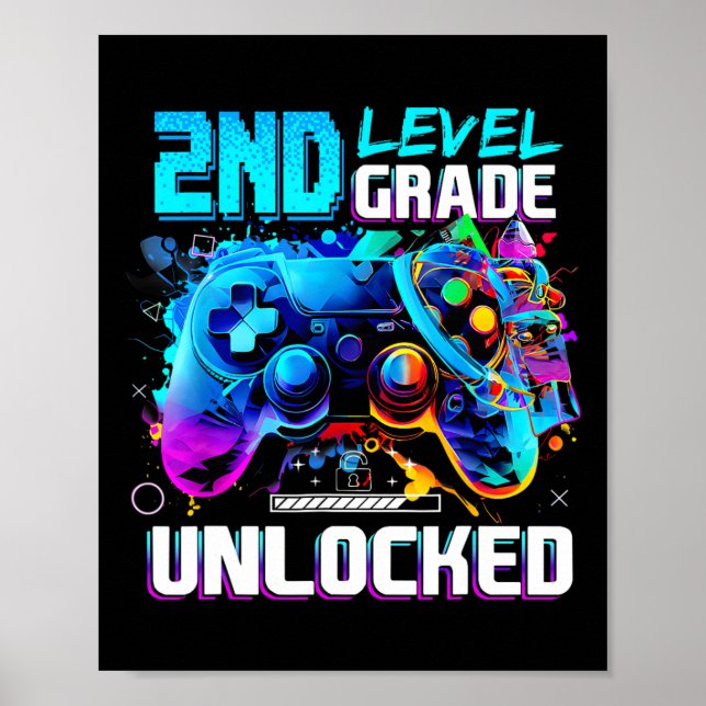 Póster Ck To School 2nd Grade Level Unlocked Gamer Kids B (Frente)