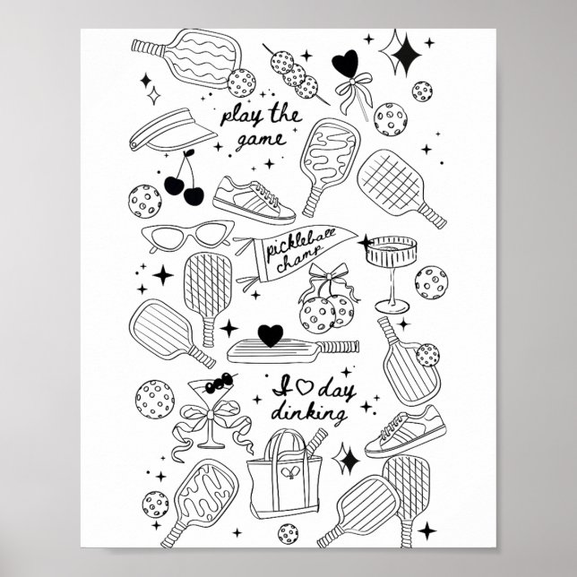 Póster Ckleball Doodles In Black On Beige Retro Comfort C (Frente)