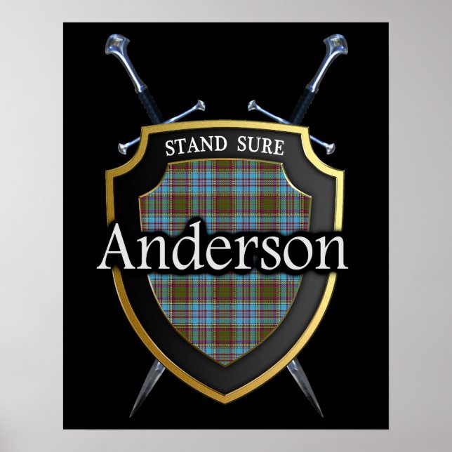 Póster Clan Anderson Tartan Scottish Shield & Swords (Frente)