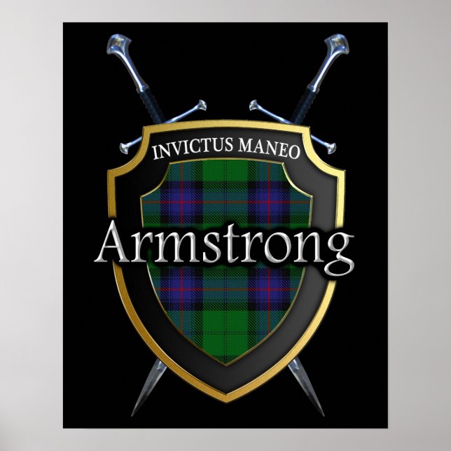 Póster Clan Armstrong Tartán Scottish Shield & Swords (Frente)