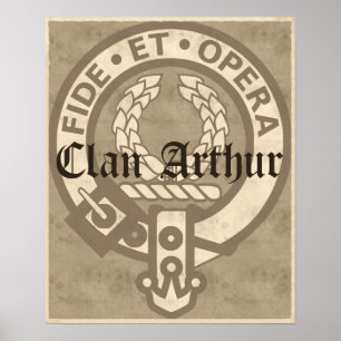 Póster Clan Arthur Crest Badge Sepia Poster