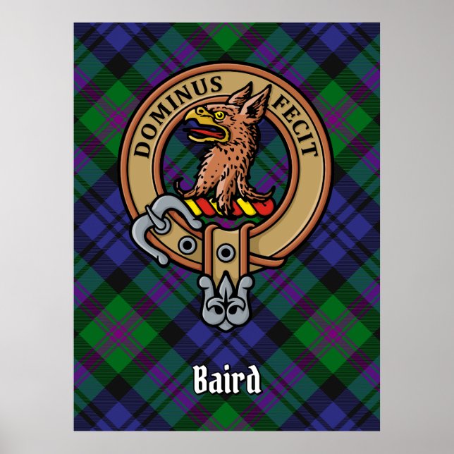 Póster Clan Baird Escudo sobre Tartán (Frente)