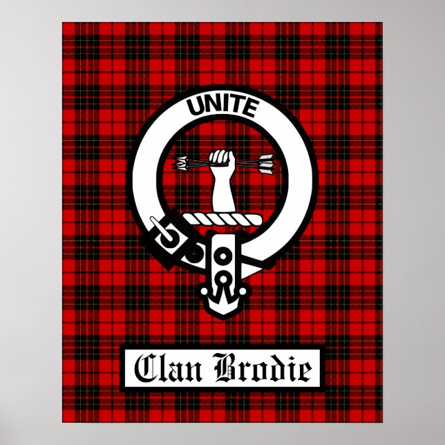 Póster Clan Brodie Escudo Badge & Tartán (Frente)