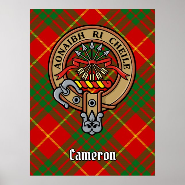 Póster Clan Cameron Escudo sobre Tartán (Frente)