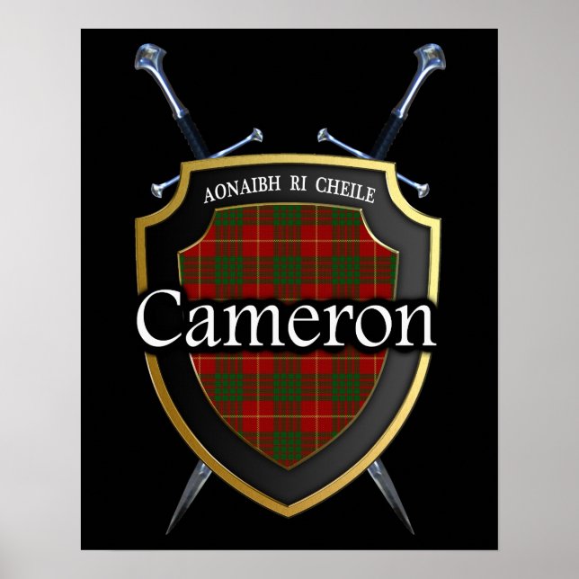 Póster Clan Cameron Tartan Scottish Shield & Swords (Frente)