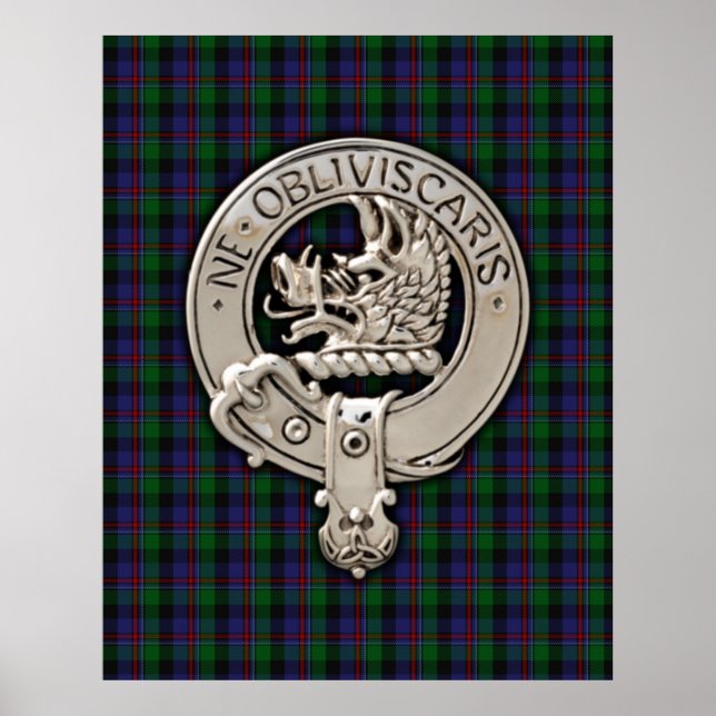 Póster Clan Campbell Escudo y Cawdor Tartán (Frente)
