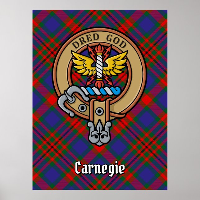 Póster Clan Carnegie Escudo sobre Tartán (Frente)
