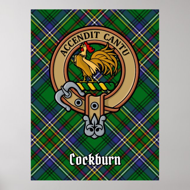 Póster Clan Cockburn Escudo sobre Tartán (Frente)